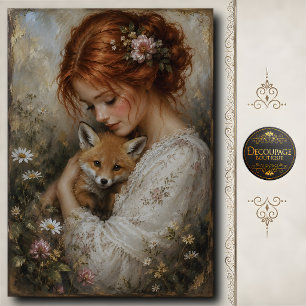 Redhead Woman Fox Peony Decoupage Tissue Paper