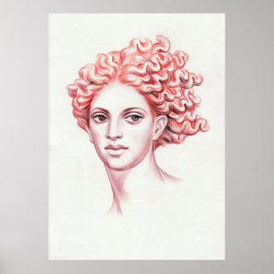 Redhead woman head stock illustration poster