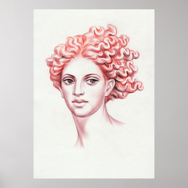 Redhead woman head stock illustration poster (Front)