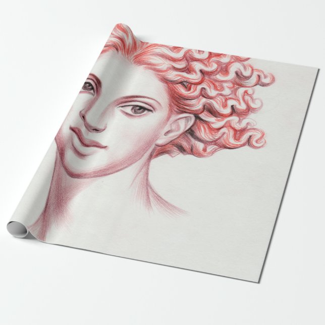 Redhead woman head stock illustration wrapping paper (Unrolled)