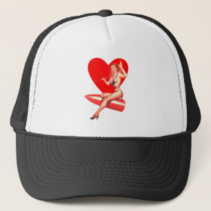 Redhead woman show trucker hat