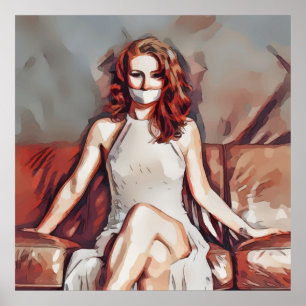 Redhead Woman Sitting With Mouth Covered Poster