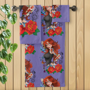 Redhead Woman Tattoos Bath Towel Set