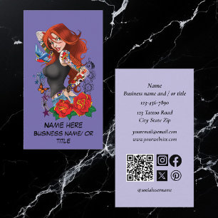 Redhead Woman Tattoos Business Card