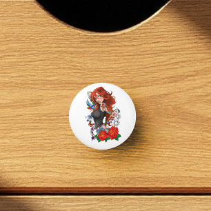 Redhead Woman Tattoos Ceramic Knob
