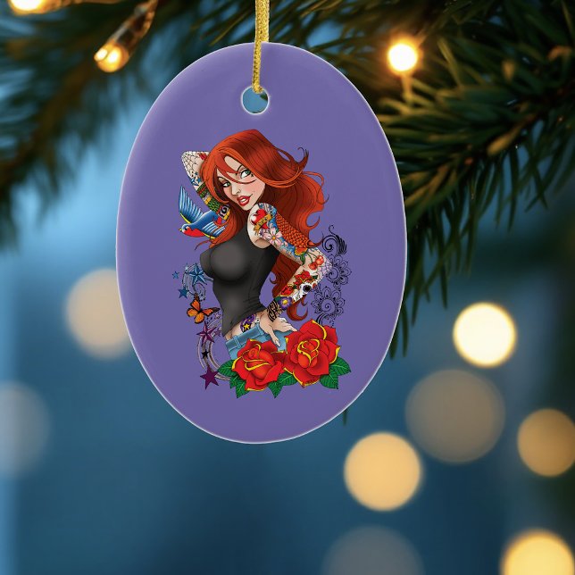 Redhead Woman Tattoos Ceramic Tree Decoration (Creator Uploaded)