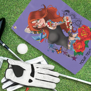 Redhead Woman Tattoos Golf Towel