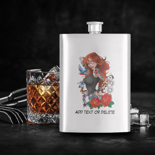 Redhead Woman Tattoos Hip Flask