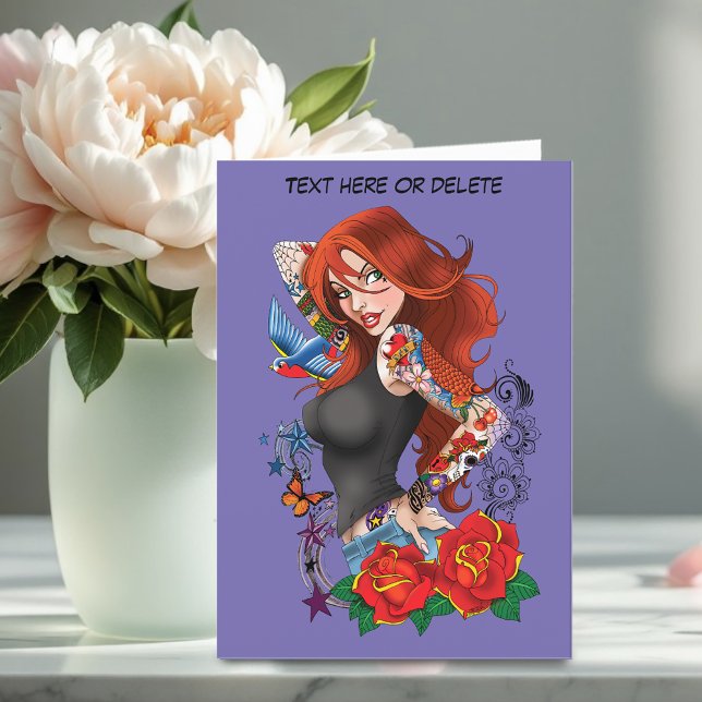 Redhead Woman Tattoos Holiday Card (Creator Uploaded)