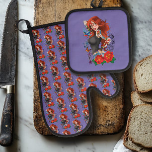 Redhead Woman Tattoos Oven Mitt & Pot Holder Set