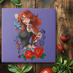 Redhead Woman Tattoos Tile
