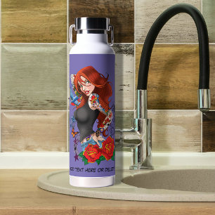 Redhead Woman Tattoos Water Bottle