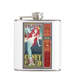 redheaded coney island mermad hip flask