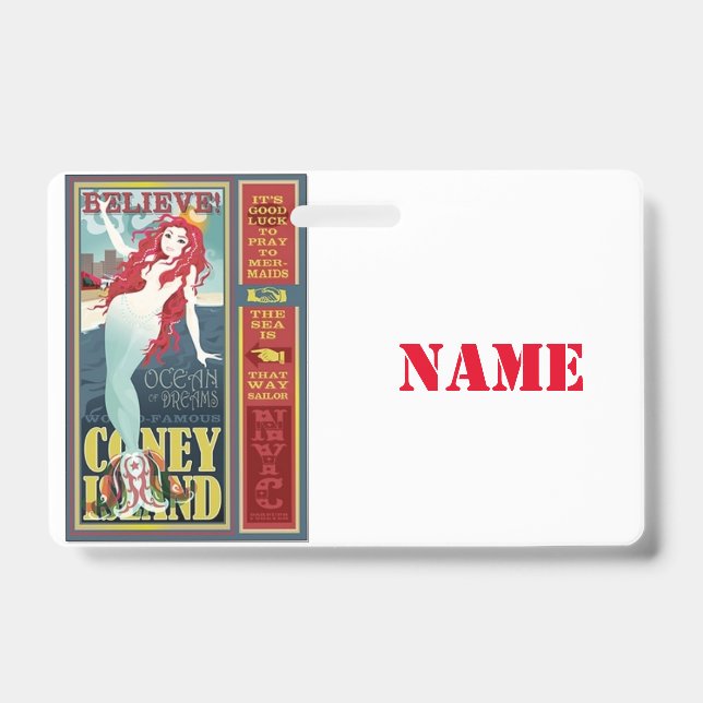 Redheaded Coney Island Mermaid  ID Badge (Front)