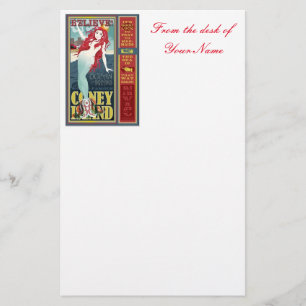 redheaded coney island mermaid stationery
