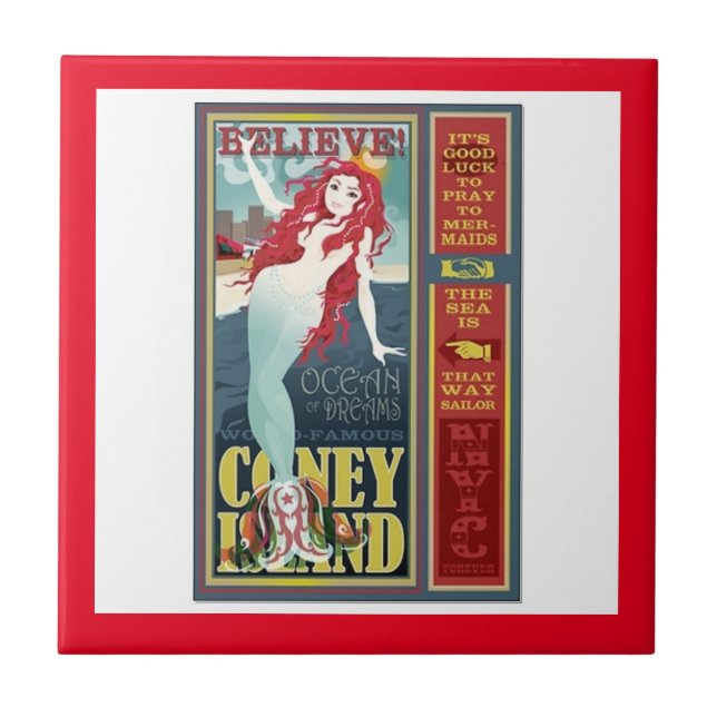 redheaded coney island mermaid tile (Front)