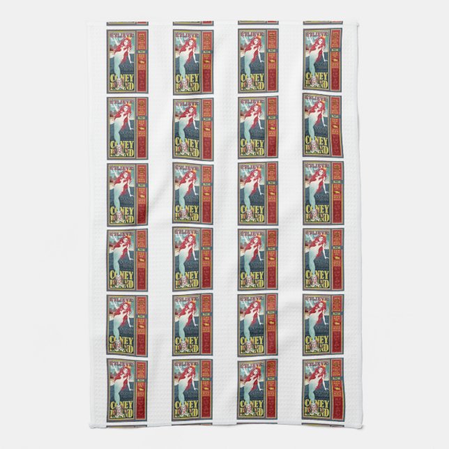 redheaded coney island mermaids tea towel (Vertical)
