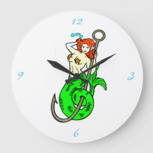 redheaded green-tail mermaid large clock