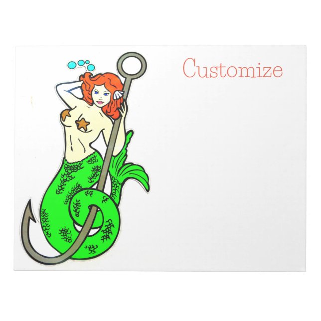 redheaded green-tail mermaid notepad (Front)