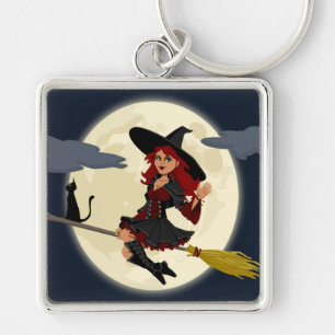 REDHEADED HALLOWEEN WITCH KEY RING