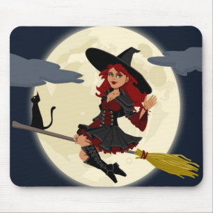 REDHEADED HALLOWEEN WITCH MOUSE MAT
