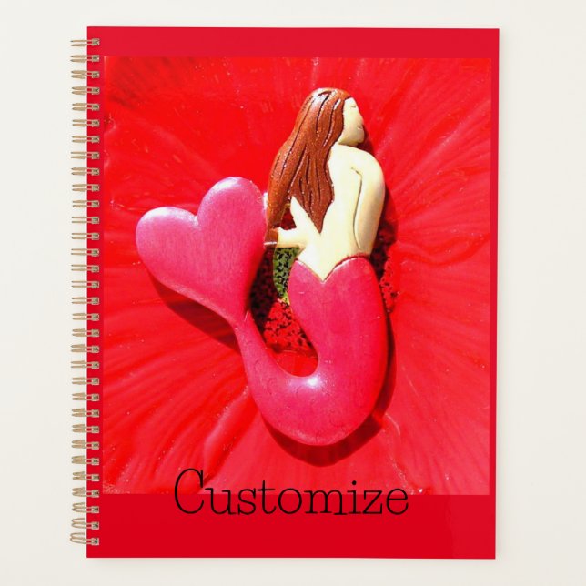 redheaded heart-tailed mermaid planner (Front)
