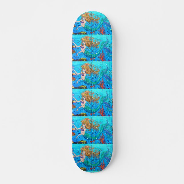 redheaded mermaid blue skateboard (Front)