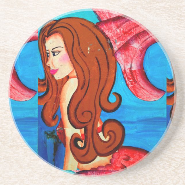 redheaded mermaid coaster (Front)