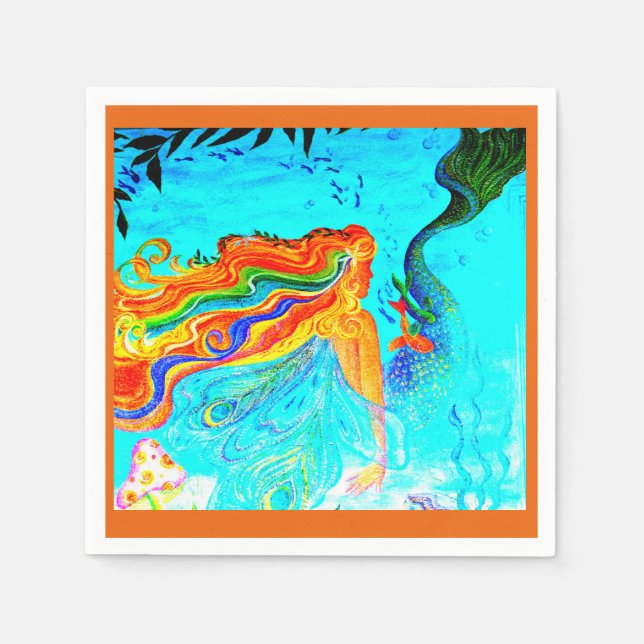 redheaded mermaid personalised invitation napkin (Front)