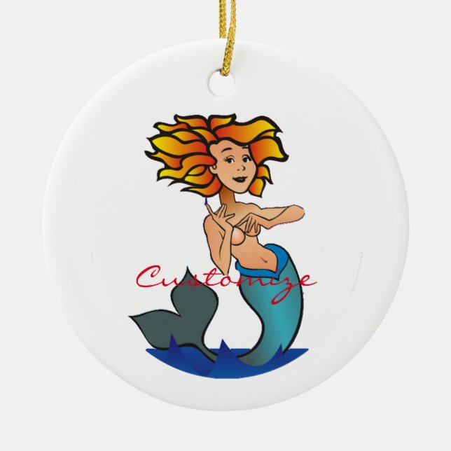 Redheaded Mermaid Thunder_Cove Ceramic Tree Decoration (Front)