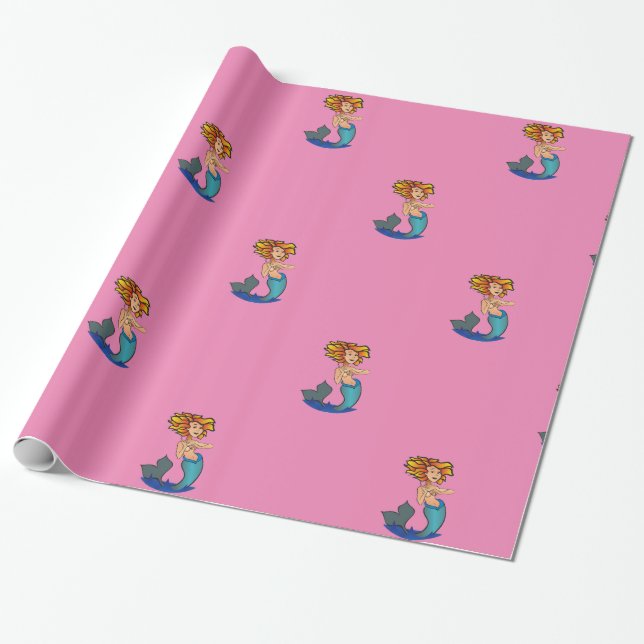 Redheaded Mermaid Thunder_Cove Wrapping Paper (Unrolled)