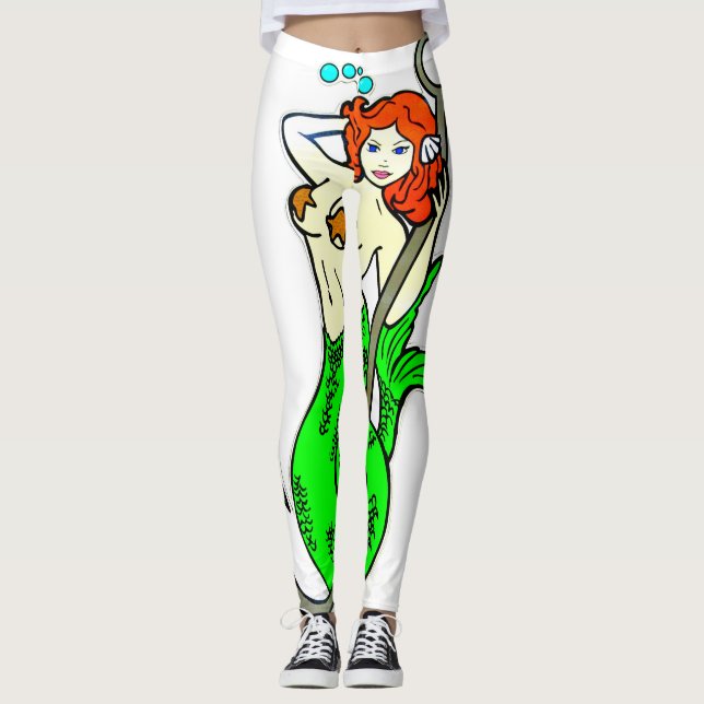 redheaded mermaid with green tail leggings (Front)