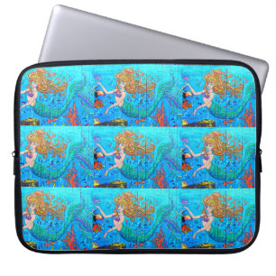 redheaded mermaids on blue sleeve