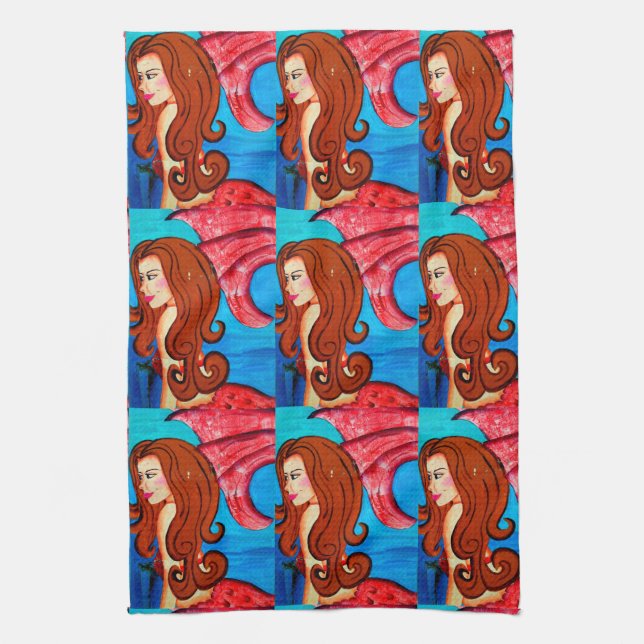 redheaded mermaids towel (Vertical)