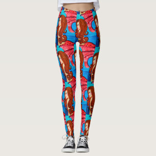 redheaded red-tailed mermaids leggings