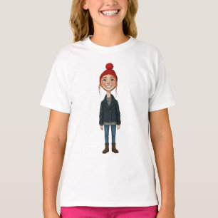 Redheaded Smiling Young Girl with Red Hat and T-Shirt