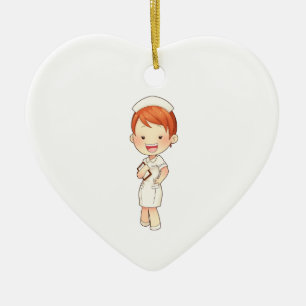 Redheaded Traditional Nurse Holding Clipboard Ceramic Tree Decoration