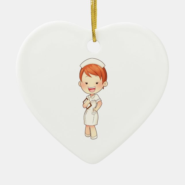 Redheaded Traditional Nurse Holding Clipboard Ceramic Tree Decoration (Front)