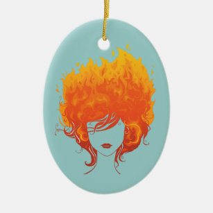 Redheaded Woman, Red Fire Hair Ceramic Tree Decoration