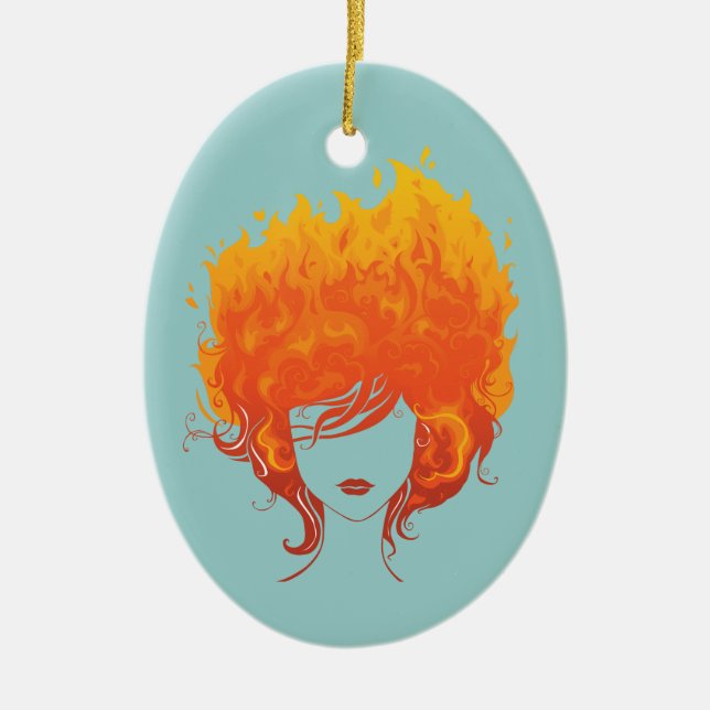 Redheaded Woman, Red Fire Hair Ceramic Tree Decoration (Front)