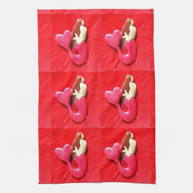 redheart-tailed mermaids tea towel (Vertical)