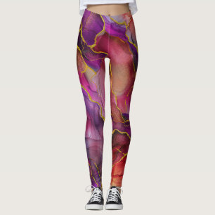 Redish-purpe Marble , Gold Veins Leggings