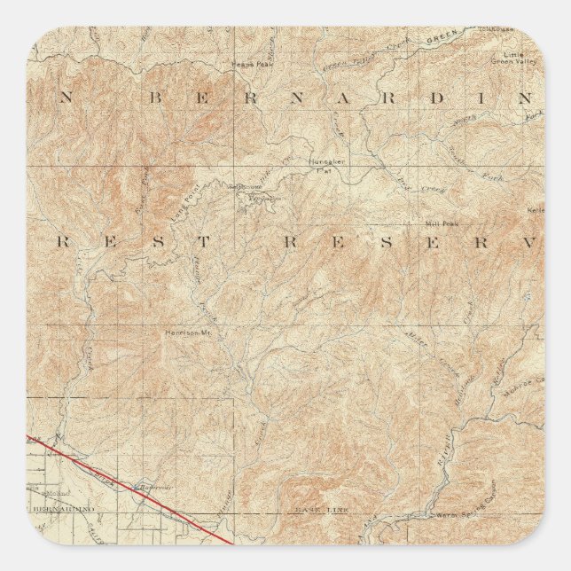 Redlands quadrangle showing San Andreas Rift Square Sticker (Front)