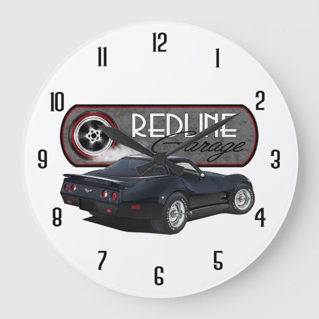 Redline Garage Black Vette Large Clock (Front)