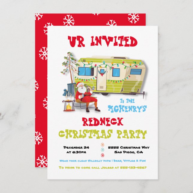 Redneck White Trash Christmas Trailer Party  Invit Invitation (Front/Back)