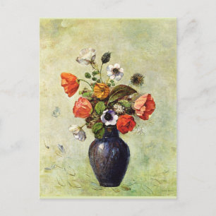Redon - Anemones and Poppies in a Vase, Postcard