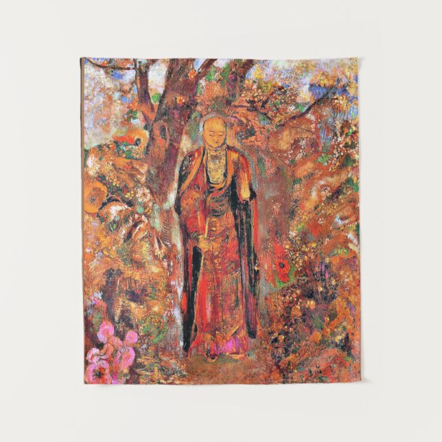 Redon - Buddha walking among the flowers Tapestry (Front)