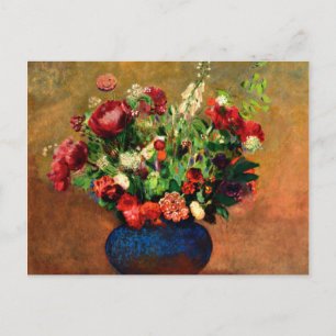 Redon - Poppies and Sweet William in a Blue Vase Postcard