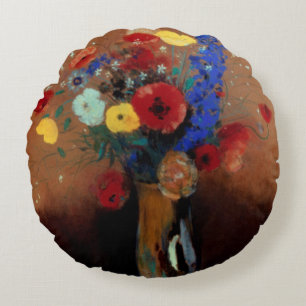 Redon: Wild Flowers, C1912 Round Cushion