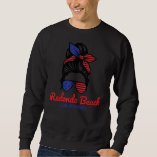 Redondo Beach California Retro Messy Bun Sweatshirt